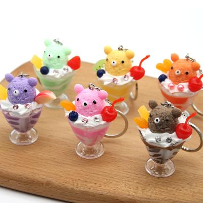 China Ice Cream Gift Bear Key Chain Simulation Ice Cream Tea Cup Lover Car Bag Pendant Cute Decoration Gift Bear Key Chain for sale