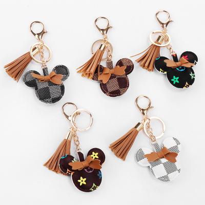 China America MIKKI Leather Bowknot Tassel Cute Keychain School Bag Car Phone Key Chain Pendant Gift for sale