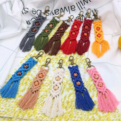 China Health Care Institute Amazon Cotton Warm Rope Braided Key Chain Patterned Wooden Braided Gift Pendant Backpack Apparel Color Bead Key Chain for sale