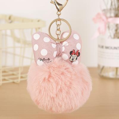 China Fashion Luxury Colorful Minnie Cartoon Polka Dot Bow Pom-pom Key Ring Pendant Car Bag Ornament Key Chain Coins Toys for sale