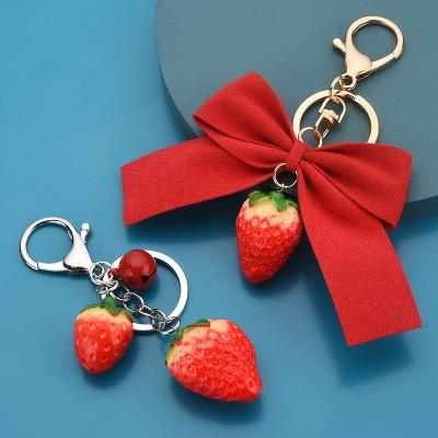 China Cute Cute INS Girl Car Bag Car Key Ring Accessories Strawberry Fruit Keychains With Bell Key Chain for sale