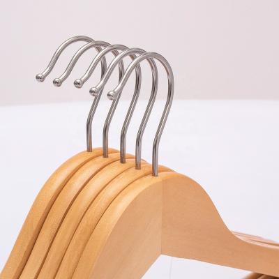 China Wooden Coat Hanger Minimalist Cheap Suit Hanger Factory Price Stainless Steel Hook Wooden Coat Hanger for sale