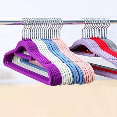 China CLASSIC Custom Flocked Multicolor Coat Hangers Suit Space Saving Velvet Clothing Hanger With Anti Slip Notches for sale