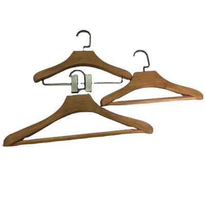 China CLASSIC Brown High End Stain Beech Wood Coat Hanger Coat Hanger With Clips for sale