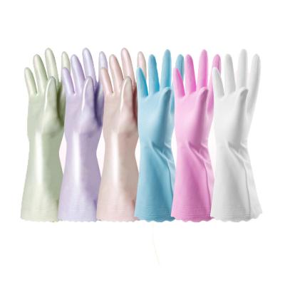 China Household Dishwashing Gloves Long Sleeve Kitchen Cleaning Rubber Flocking Cleaning Accessories for sale