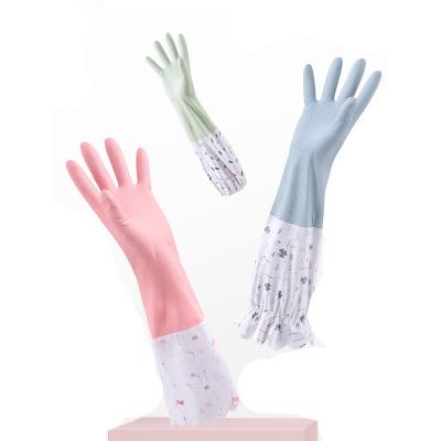 China Waterproof PVC Silicone Cleaning Fingers Extended Fleece Scratching Latex Gloves Home Maintenance Products for sale