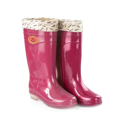 China Wear-resistant, non-slip, waterproof, double layer cotton raincoat PVC single boots for women for sale