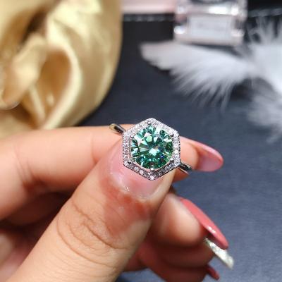 China 925 Casual/Sporty Ring Diamond Silver 1Carat Round Blue Green Moissanite Ring Part for sale