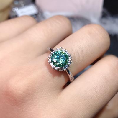 China 925 Silver Casual / Sporty Engagement Ring Diamond 1Carat 2Carat Around Green Blue Moissanite Ring for sale