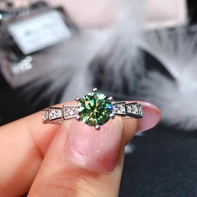 China 925 Casual/Sporty Ring Diamond Silver 1Carat Around Green-Blue Moissanite Ring Party Wholesale In Large Quantity for sale