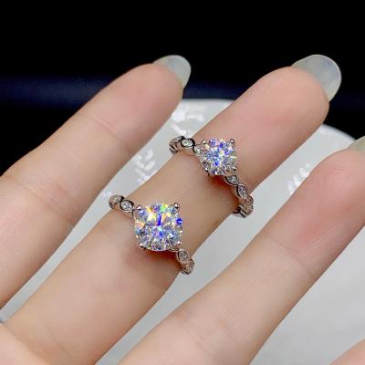 China 925 Casual / Sporty Engagement Ring Diamond 1Carat 2Carat Round Moissanite Silver Ring D VVS GRA for sale