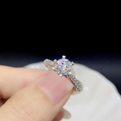 China 925 Casual/Sports Silver Engagement Ring Diamond 1Carat Round Real Moissanite D Ring VVS1 GRA for sale