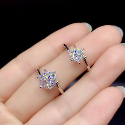 China 925 Silver Engagement Ring Diamond 1Carat 2Carat Round Moissanite Casual/Sporty Ring D VVS GRA for sale