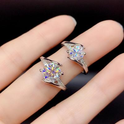 China 925 Casual/Sports Silver Engagement Ring Diamond 1Carat 2Carat Round Real Moissanite D Ring VVS GRA for sale