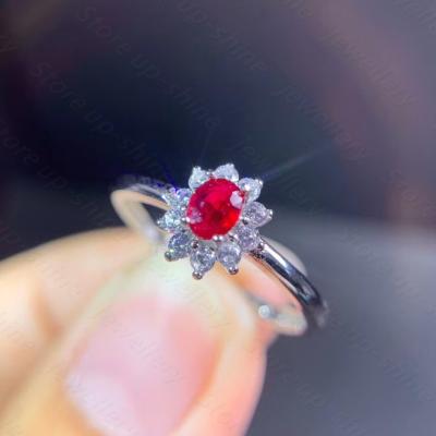 China Hot Selling Natural Red Ring 925 Sterling Silver Style Women's Party Gift Living Source Casual/Sporty for sale