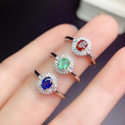 China RUBY EMERALD Casual/Sporty Natural Lady Sapphire RING 925 Sterling Silver Precious Gem for sale