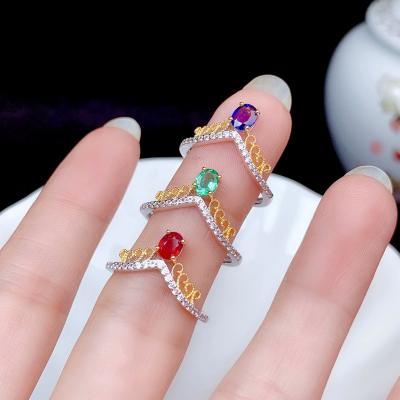 China RUBY EMERALD Casual/Sporty Natural Lady Sapphire RING 925 Sterling Silver Precious Gem for sale