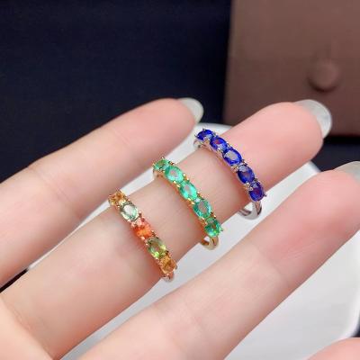 China Genuine 925 Style Ring Tourmaline Sapphire Gemstone Gemstone Adjustable Genuine Lady Sterling Silver Casual/Sporty Natural Green Single Size for sale