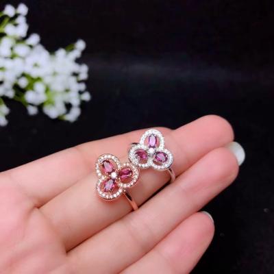 China Garnet Ring 925 Sterling Silver Casual/Sporty Natural Red Women Round Clean Clear Gem for sale