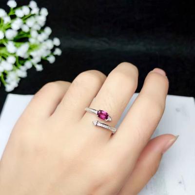 China Garnet Ring 925 Sterling Silver Casual/Sporty Natural Red Women Round Clean Clear Gem for sale