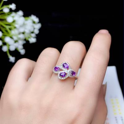 China Japanese and Korean Style 925 Sterling Silver Amethyst Ring New Women Natural Casual/Sporty for sale