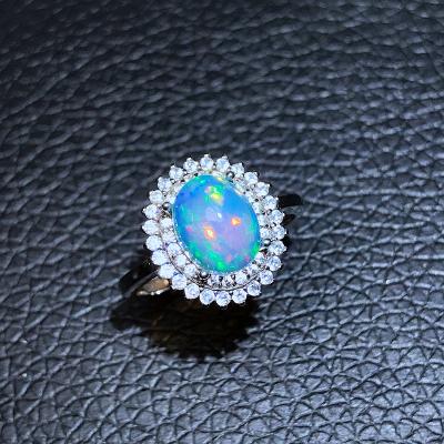 China Sterling Silver Style 925 Ring Gemstone Adjustable Genuine Lady Single Size Casual/Sporting Natural Opal for sale