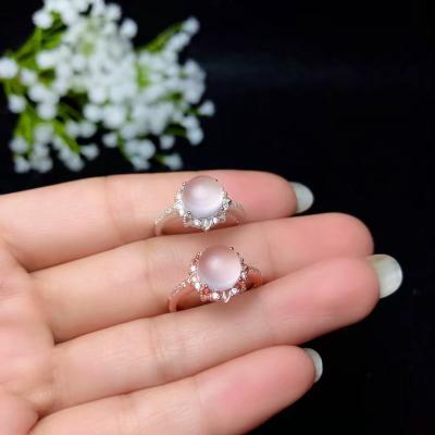 China Hot Selling Women's Sterling Silver Large Particle RING 925 Crystal Hibiscus Gemstone Powder Casual/Sporty Natural Stone Ring for sale