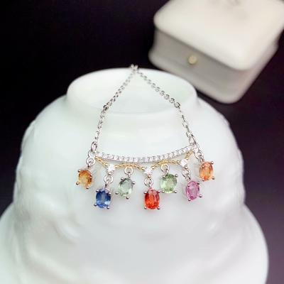 China Rare Treasure 925 Sterling Silver Lady Of Office/City Store Sapphire Gemstone Necklace Natural Quarry Color for sale