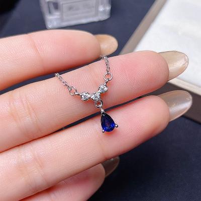 China Natural Career Belles 925 Sterling Silver Color Sapphire Necklace 925 Sterling Silver Women's Office / Gift for sale