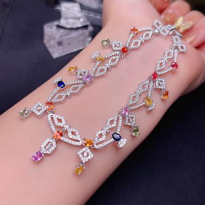 China Rare Treasure 925 Sterling Silver Lady Of Sapphire Necklace Gemstone Office/City Store Super Luxurious Natural Color Quarry for sale