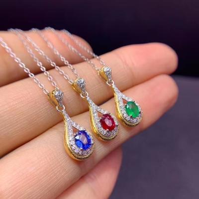 China Office/Natural Green Red Clavicle Chain Necklace 925 Sterling Silver New Career Sapphire Hot Sale for sale