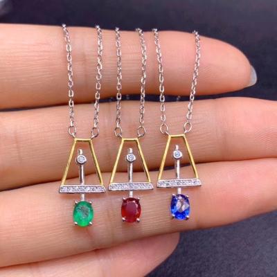 China Office/Natural Green Red Clavicle Chain Necklace 925 Sterling Silver New Career Sapphire Hot Sale for sale