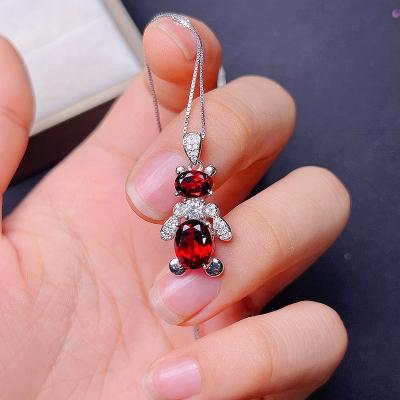 China Office/Career Sterling Silver Genuine Natural Women Garnet Necklace 925 Simple and Exquisite Cartoon Characters for sale