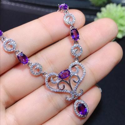 China Simple And Exquisite Career Women's Amethyst Necklace 925 Sterling Silver Office/Party Gift for sale