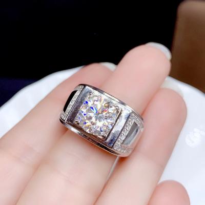 China Hot Selling Casual/Sporty Men's Sterling Silver Moissanite Ring 3 Carat Style 925 Passed Diamond Test D VVS GRA for sale