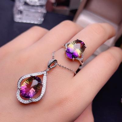 China Cute 925 Sterling Silver Women's Cute Rings Personalized Style Necklace Ametrine Brazilian Necklace is simple and beautiful for sale