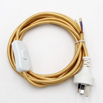 China Home Appliance NZ AU 3 Pin Plug With 3x0,75mm2 Round Fabric Covered Switch Cable for sale