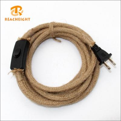 China Home Appliance DIY Cord-Connector Hemp Cord Power Cord With Two Prong American Plug And On Switch for sale