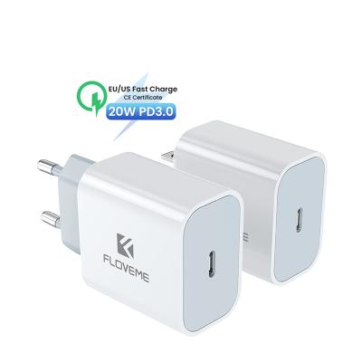 China Free Sample FLOVEME 20W Travel Adapter Fast Charging PD Wall Charger PD 3.0 Fast Charger Adapter With US/EU Plug For iPhone 12 Custom Accept for sale