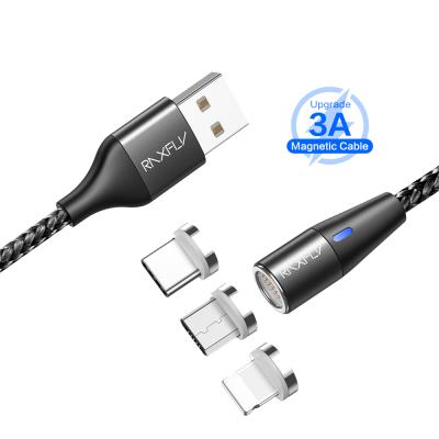 China 3A Fast Charging Data Cables Amazon Hot Sales 1 Magnetic Line Type C 3A Fast Charging USB Sample OK RAXFLY Micro Type Suction Mobile Phone Charger Cables for sale