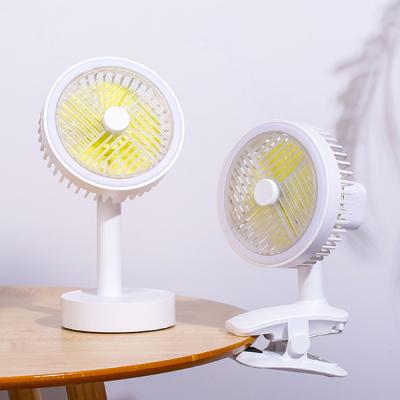 China Portable USB Rechargeable Fan Hotel Home Office Bedroom Clip LED Ring Light Mini Table Fan For 360 Degree Rotation for sale