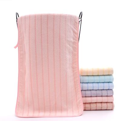 China 2022 Viable Hot Color Velvet Polyester Towel Striped Coral Bath Towel for sale