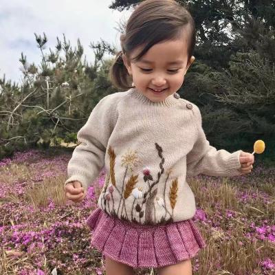 China Embroidery Breathable Sweaters Wildflower Toddler Girls Infant Side Buttons Autumn Knit Pullovers for sale