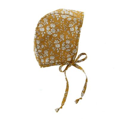 China Vintage Strings Flowers Girls Yellow Striped Baby Hats Canvas Hats Accessories for sale