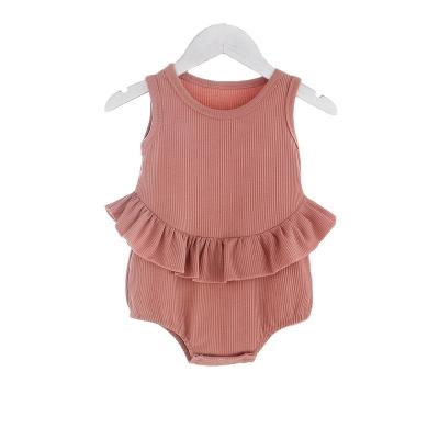 China Girls Summer Sleeveless Rib Clothes Baby Ruffle Tank Jumpsuits for sale