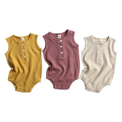 China Sleeveless Waffle Knit Baby Clothes Infant Baby Henley Bodysuits Rompers Neutral for sale