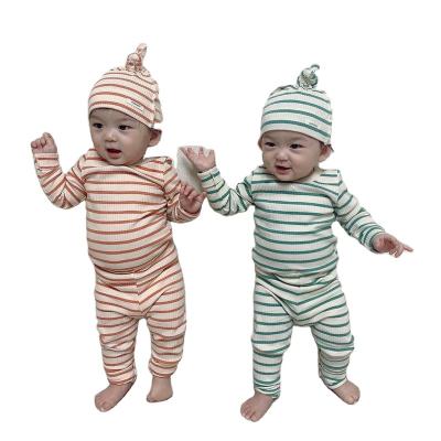 China Breathable Red Green Stripe Baby Christmas Long Sleeve Clothes Rib Cotton Infant Neutral Lounge Suit Two Piece for sale