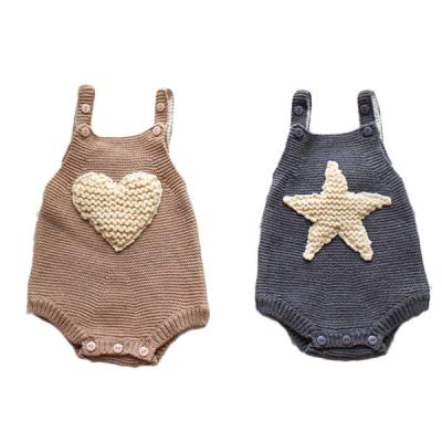 China Sleeveless boutique newborn baby knit clothes fasten buttons star unisex heart embroidery bubble rompers for sale