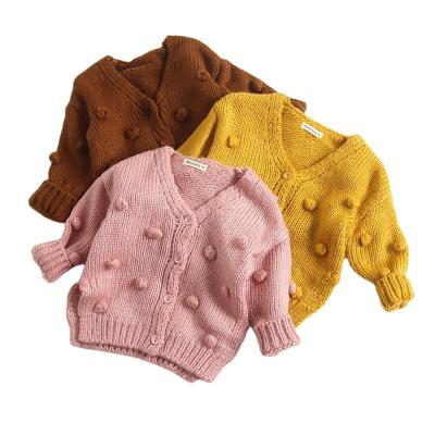 China Breathable western babies spring pom v-neck sweater cardigans Autumn Knitting Clothes Mustard Pom for sale