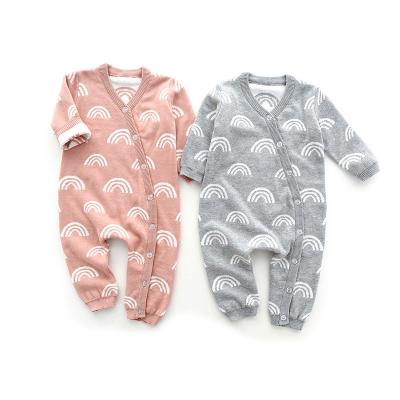 China Long Sleeve Baby Winter Newborn Boutique Clothes Sweater Rainbow Pink Kimino Rompers Overalls for sale